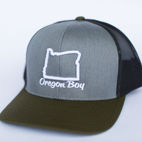 Oregon Boy | 3D Embroidery | Heather Grey - Moss - Charcoal | SnapBack Trucker Cap