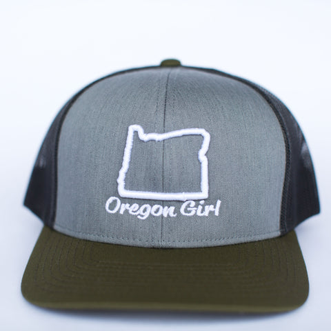 Oregon Girl | 3D Embroidery | Heather Grey - Moss - Charcoal | SnapBack Trucker Cap